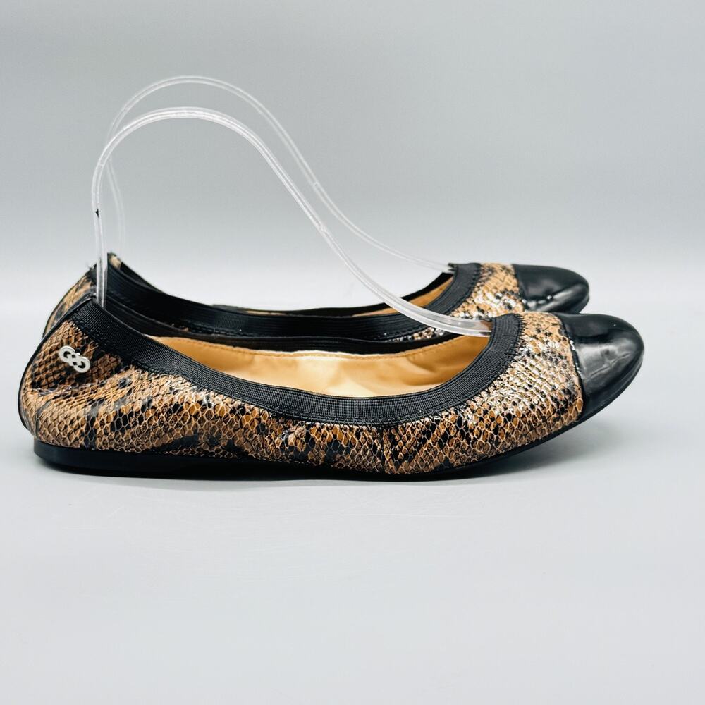 Cole Haan Shoes Womens 8.5 Brown Black Snake Print Ballet Flats Cap Toe Slip On